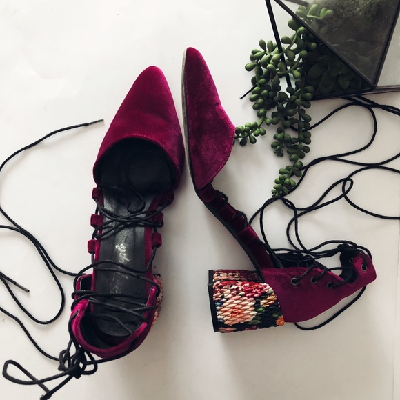 Free People Pink Velvet Top Down Block Heel - Picture 2 of 8